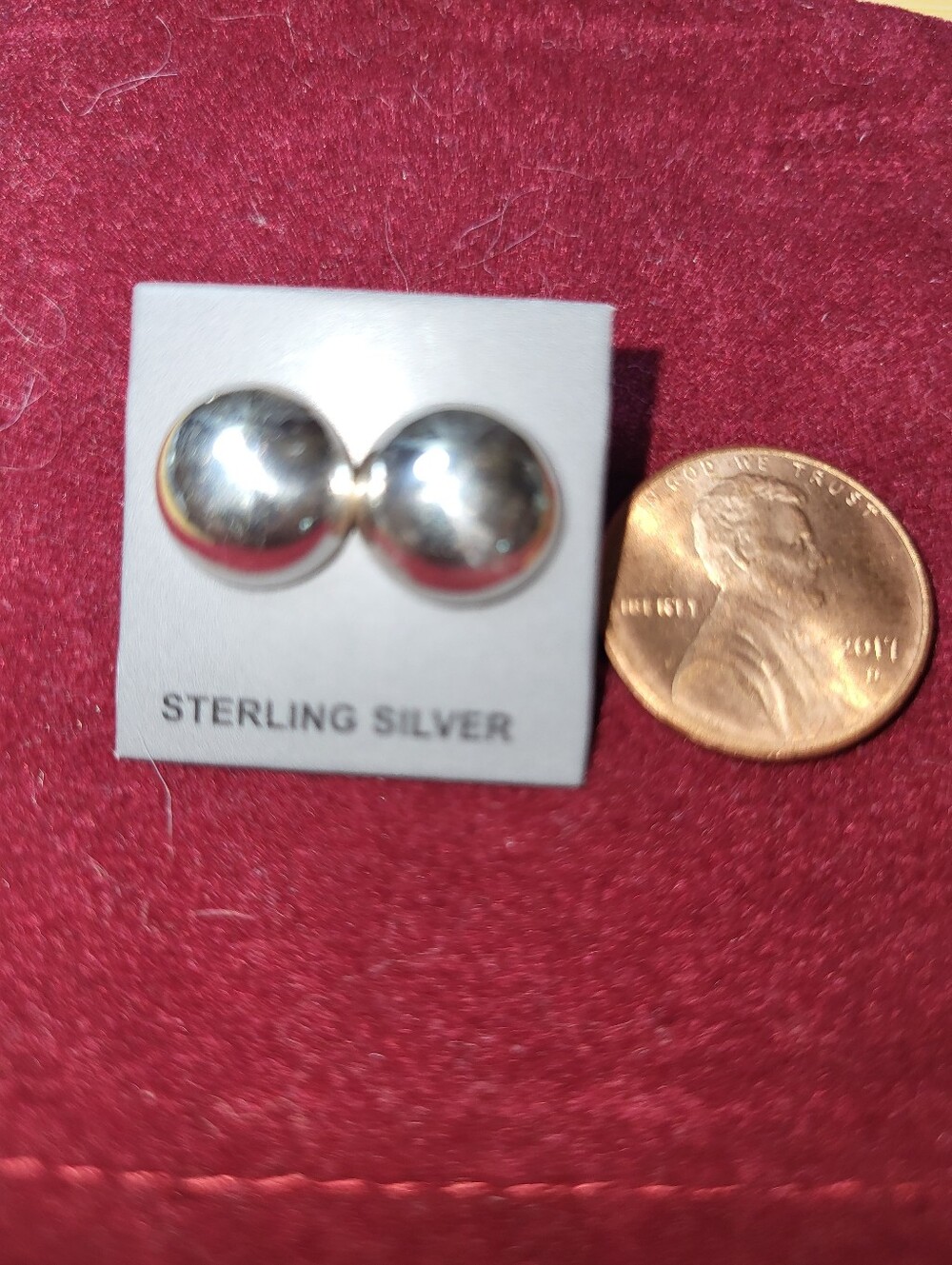 925 Sterling Silver Domed Stud Earrings - Silver